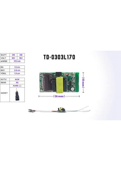 LED Drıver/trafo (3W-3W(X2), 18V-18V, 170MA) LED Panel