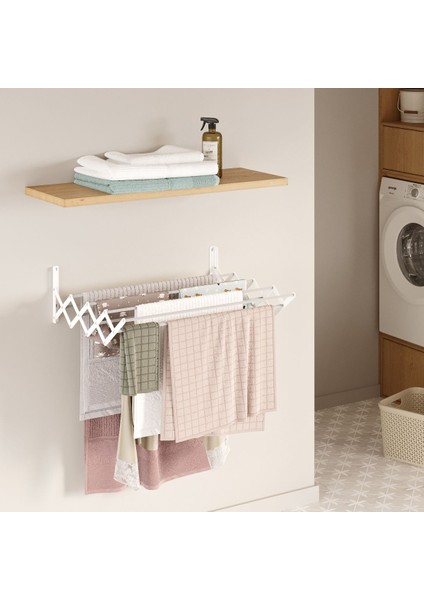 Breezedry 70CM Duvara Monte Yer Tasarruflu ve Pratik Akordiyon Çamaşır Askısı-70 cm Beyaz