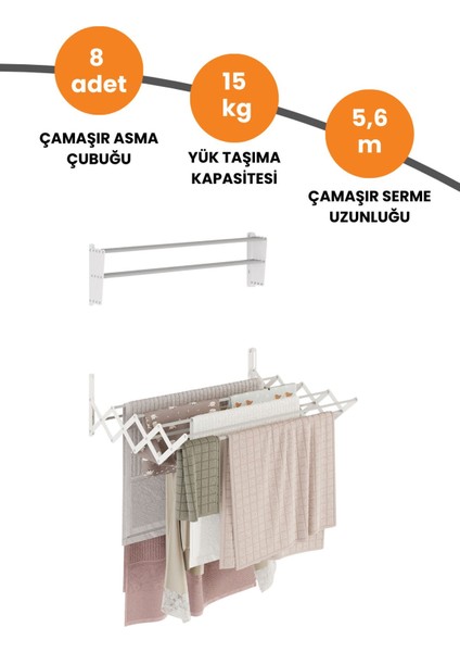 Breezedry 70CM Duvara Monte Yer Tasarruflu ve Pratik Akordiyon Çamaşır Askısı-70 cm Beyaz