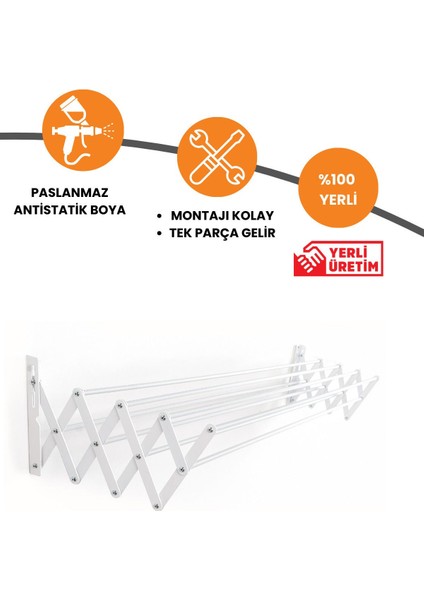 Breezedry 70CM Duvara Monte Yer Tasarruflu ve Pratik Akordiyon Çamaşır Askısı-70 cm Beyaz