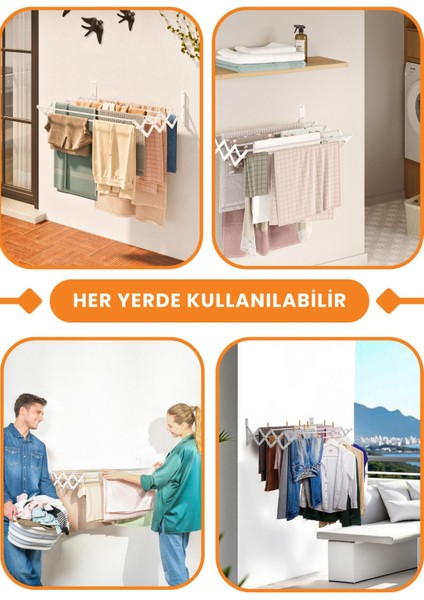 Breezedry 70CM Duvara Monte Yer Tasarruflu ve Pratik Akordiyon Çamaşır Askısı-70 cm Beyaz
