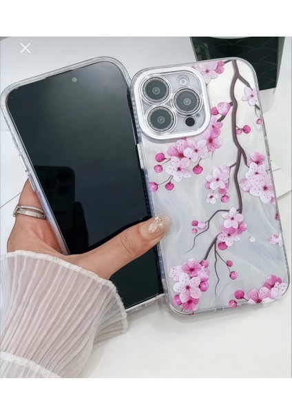 Apple iPhone 15 Pro Uyumlu Kılıf 3D Hologramlı Sakura Çiçek Desenli Kamera Korumalı Kapak / Kılıf fırsatları