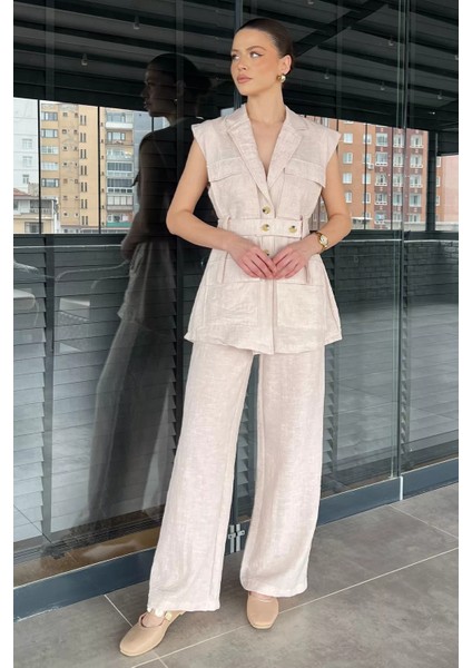 Kadın Bel Kuşaklı Yelek Pantolon Ikili Takım P-00016294 fiyatları