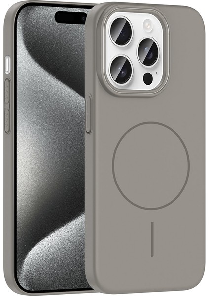 Apple iPhone 15 Pro Max Kılıf Magsafe Şarj Özellikli Ardx Ruby Silikon Kapak - Gri