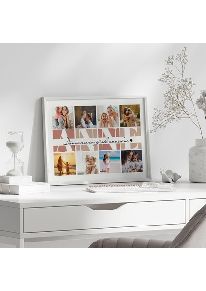 Dünyanın En Güzel Annesine Yazılı Fotoğraflı Beyaz Çerçeveli Tasarım Tablo, Anneler Günü Hediyesi modelleri