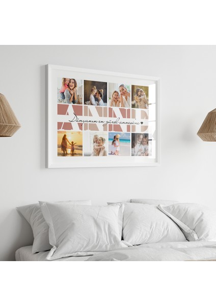Dünyanın En Güzel Annesine Yazılı Fotoğraflı Beyaz Çerçeveli Tasarım Tablo, Anneler Günü Hediyesi fırsatları