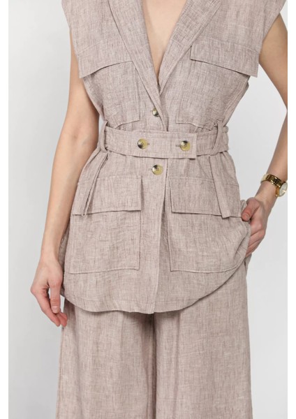 Kadın Bel Kuşaklı Yelek Pantolon Ikili Takım P-00016294 fırsatları