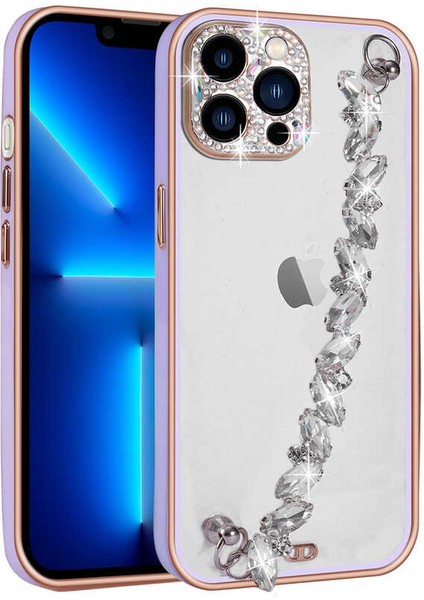 Apple iPhone 13 Pro Max Uyumlu Taş Süslemeli Kamera Korumalı El Tutamaçlı Ardx Blazer Kapak-Lila