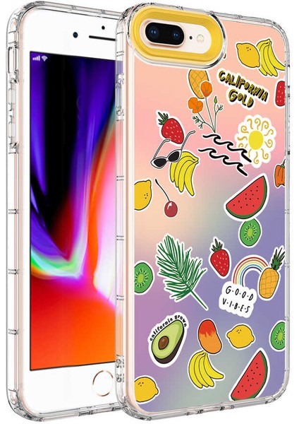 Apple iPhone 8 Plus Kılıf Kamera Korumalı Renkli Desenli Sert Silikon Akav Korn Kapak-No4