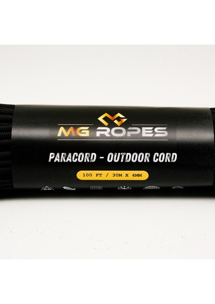 Polyester Paracord Ip 4 mm Siyah 30 Metre