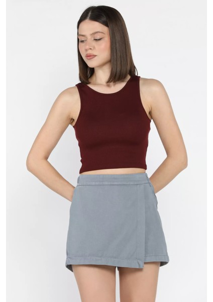 Kadın Fermuarlı Bel Lastikli Gabardin Şort Etek P-00015896 fiyatları
