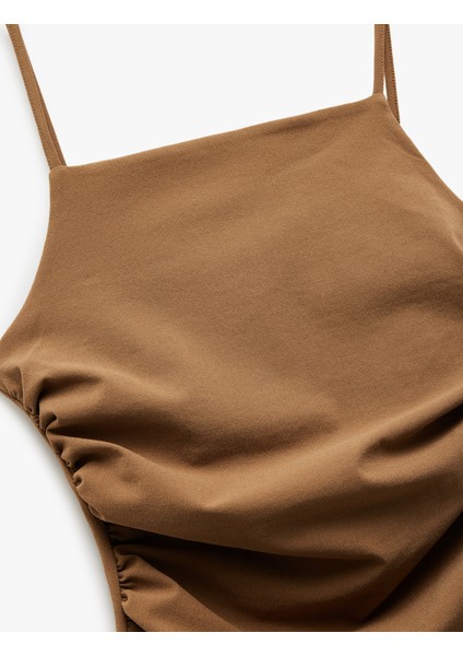 Ip Askılı Kare Yaka Drapeli Yırtmaçlı Midi Elbise indirimleri