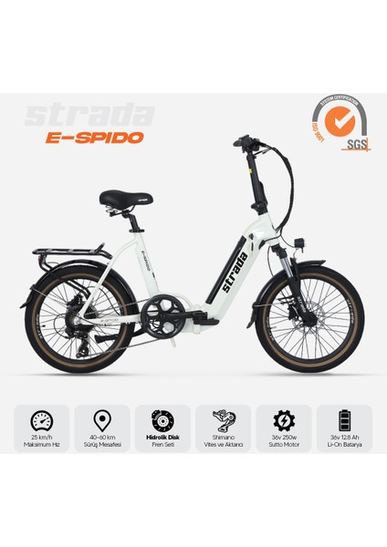 Strada Cycles E-Spido 20 Inç Katlanabilir 250 W Gizli Batarya Katlanır Elektrikli Bisiklet