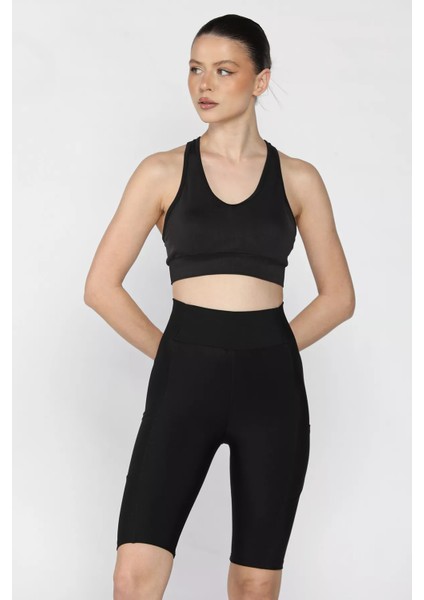 Kadın Yüksek Bel Cepli Dikiş Detaylı Kısa Tayt P-00016338