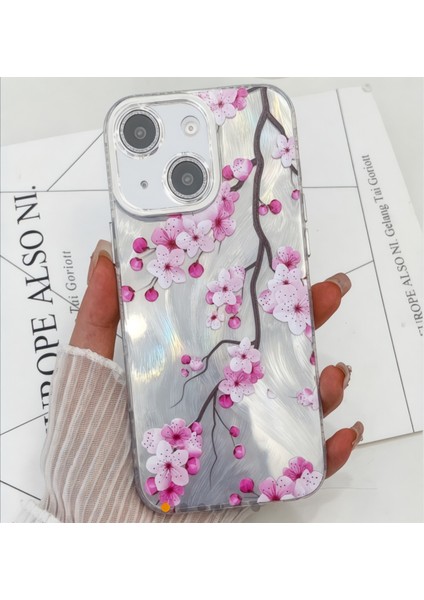 Apple iPhone 13 / 14 Uyumlu Kılıf 3D Hologramlı Sakura Çiçek Desenli Kamera Korumalı Kapak / Kılıf