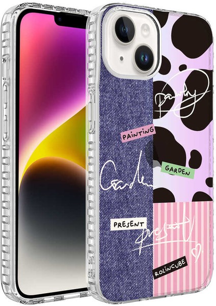 Apple iPhone 14 Plus Uyumlu Airbag Kenarlı Renkli Desenli Silikon Ardx Elegans Kapak-No8