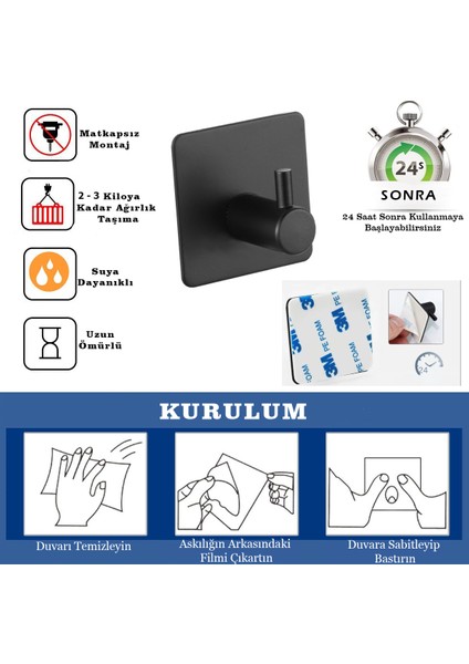 Kendinden Yapışkanlı Askılık Çelik Pakette 5 Adet