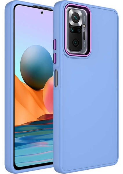 Xiaomi Redmi Note 10 Pro Kılıf Metal Çerçeve ve Buton Tasarımlı Silikon Akav Luna Kapak-Lila