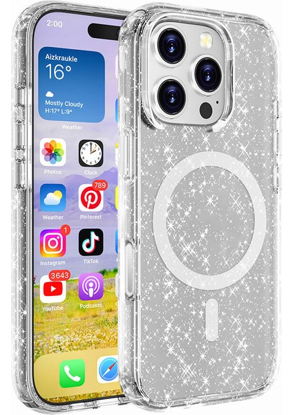 Apple iPhone 16 Pro Max Kılıf Magsafe Şarj Özellikli Parlayan Simli Saydam Renkli Ardx Allstar Kapak