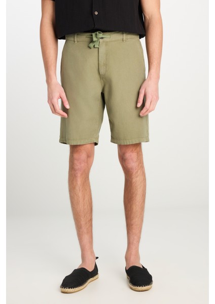 Relaxed Fit Geniş Kesim Lastik Bel Detaylı Esnek Haki Chino Şort modelleri