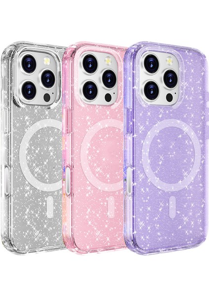 Apple iPhone 16 Pro Max Kılıf Magsafe Şarj Özellikli Parlayan Simli Saydam Renkli Ardx Allstar Kapak