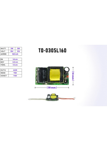 LED Drıver/trafo (3W-5W, 19V-31V, 160MA) LED Panel