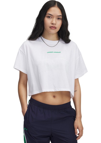 Varsity Mix Heavyweight Crop Kadın Beyaz Yuvarlak Yaka Tişört