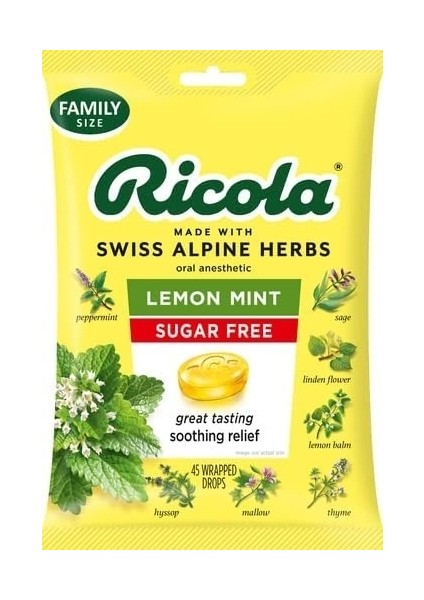 Made With Swıss Alpine Herbs Lemon Mint Sugar Free Great Tasting Soothing Relief 45 Adet
