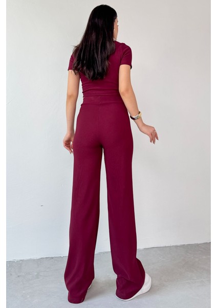 TKM-13264 Siyah Gömlek Detay Crop Bluz Yüksek Bel Pantolon Ikili Takım modelleri