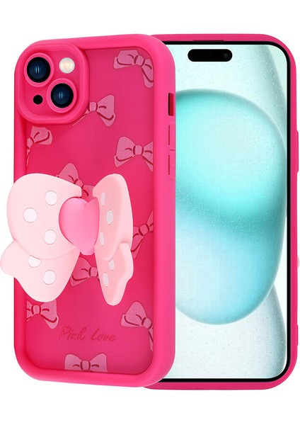 Apple iPhone 15 Plus Kılıf Kamera Korumalı Figür Tasarımlı Akav Kapya Kapak-Pembe Koyu