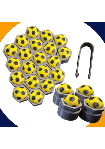 Audi A3 Sedan 2013-2024 Model Sarı Lacivert Top Kabartmalı Bijon Kapağı Set (17MM Somun Tüm Araçlar)