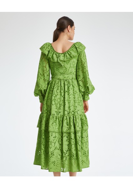 Kadın Midi Boy Elbise - Katlı Etek, Kemer Detayı - Modern ve Şık Tasarım - Günlük ve Özel Gün Için Elbise fırsatları