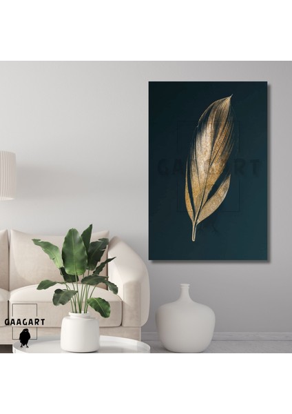 Tekli Dikey Kanvas Duvar Tablosu Gold Renkli Tüy Deseni