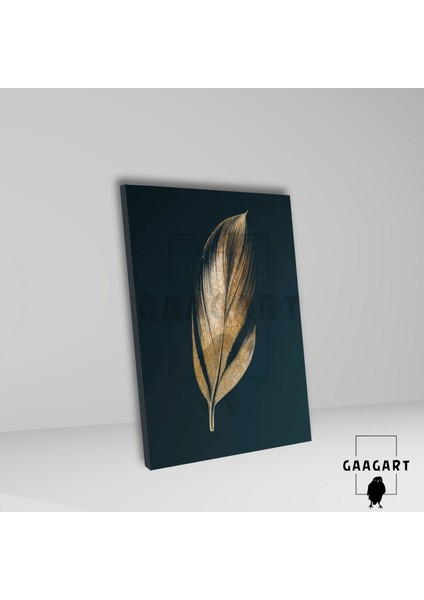 Tekli Dikey Kanvas Duvar Tablosu Gold Renkli Tüy Deseni