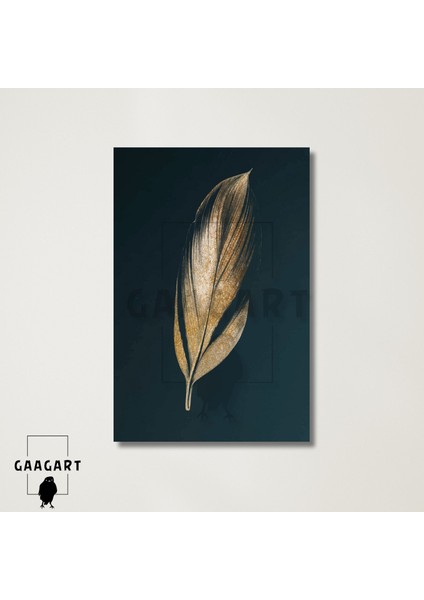 Tekli Dikey Kanvas Duvar Tablosu Gold Renkli Tüy Deseni