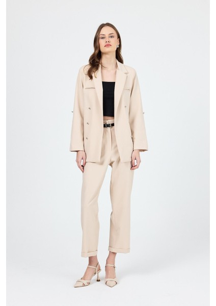 Bej Çift Düğmeli Kemerli Takım 6670A fiyatları