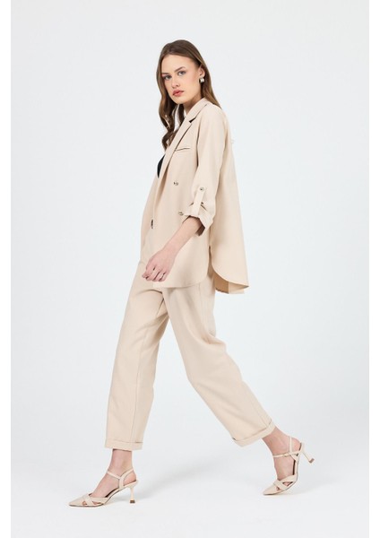 Bej Çift Düğmeli Kemerli Takım 6670A modelleri