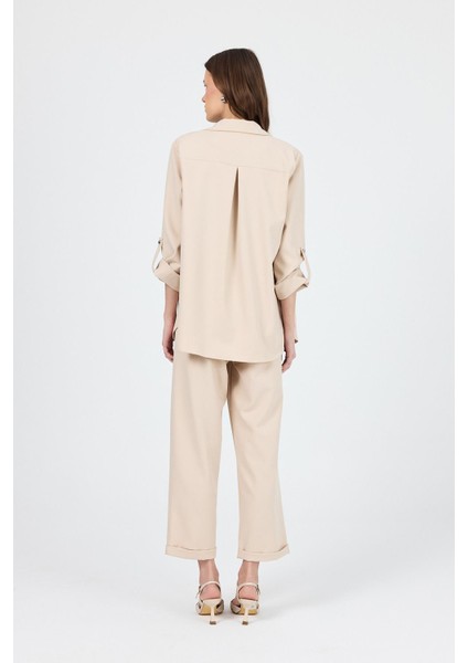 Bej Çift Düğmeli Kemerli Takım 6670A indirimleri