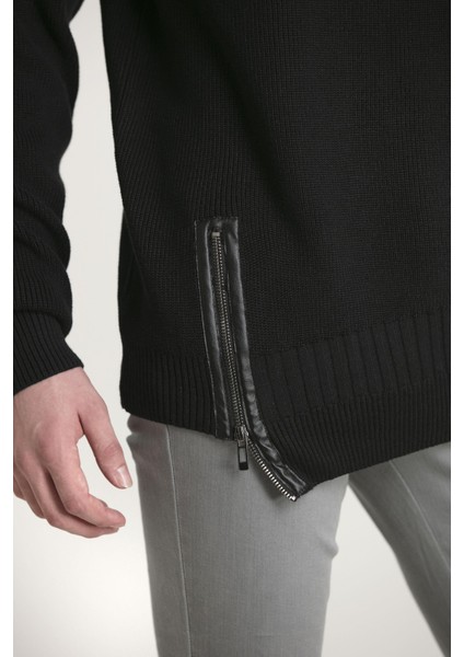 Bisiklet Yaka Fermuar Detaylı Örme Slim Fit Erkek Kazak fiyatları