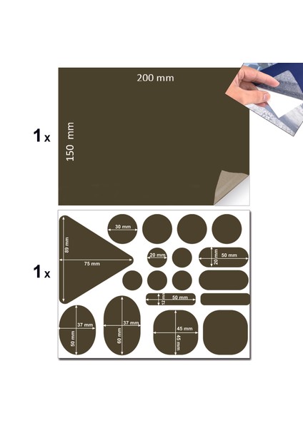Yapışkanlı Polyester Kumaş Mont Çadır Şemsiye Tamir Yaması 19 Adet Haki