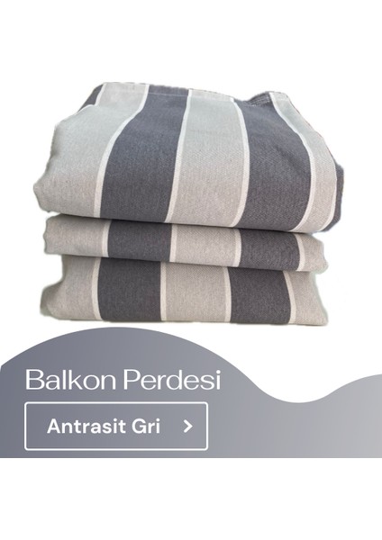 Korniş Düğmeli ve Bağcıklı Pamuklu Kumaştan Antrasit Gri Balkon Perdesi