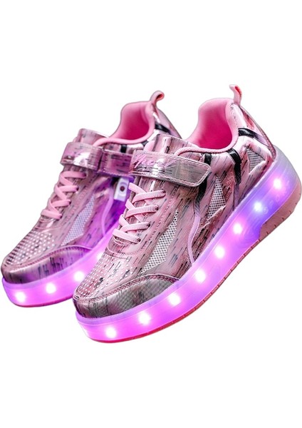 4 Tekerlekli USB Şarjlı LED Işıklı Paten Ayakkabı (Yurt Dışından)