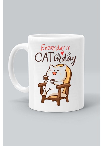 Every Day Is Caturday Her Gün Cumartesidir Kedi Hayvan Beyaz Kupa Bardak