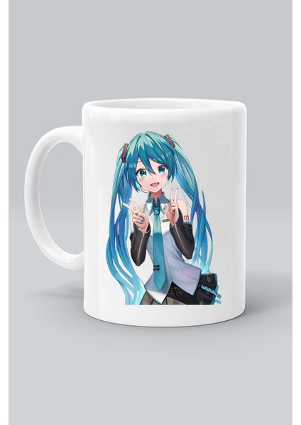 Hatsune Miku Karakter Anime Baskılı Beyaz Kupa Bardak
