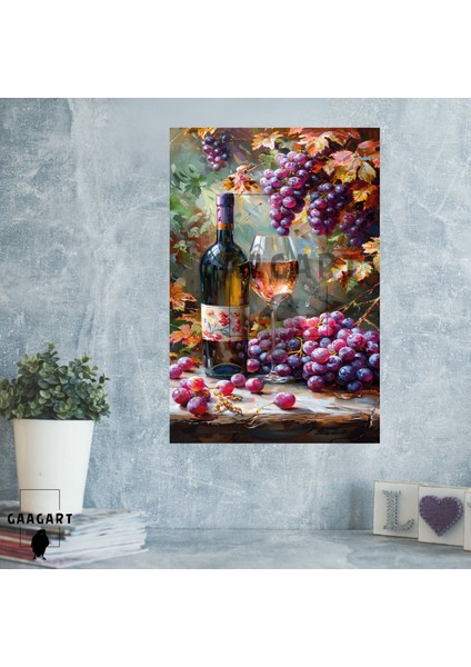 Tekli Dikey Kanvas Duvar Tablosu Rose Şarap ve Üzümler