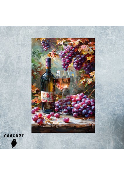 Tekli Dikey Kanvas Duvar Tablosu Rose Şarap ve Üzümler modelleri