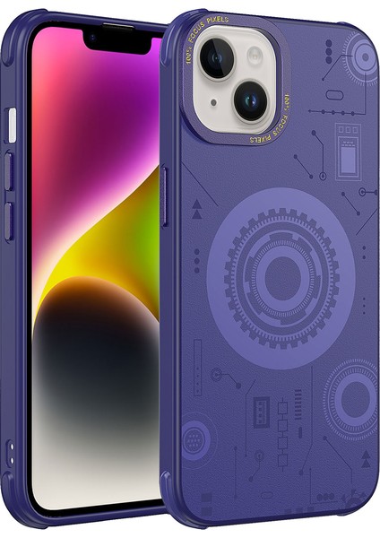 Apple iPhone 14 Plus Uyumlu Akav Wireless Şarj Özellikli Desenli Hot Kapak-Lacivert
