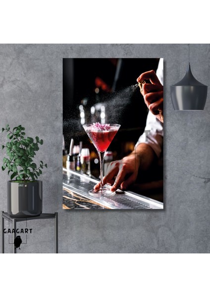 Tekli Dikey Kanvas Duvar Tablosu Kırmızı Kokteyl Bardak