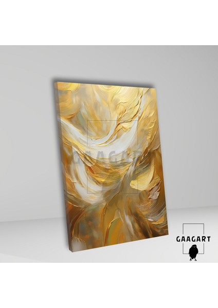 Tekli Dikey Kanvas Duvar Tablosu Yağlı Boya Görünümlü Gold Beyaz Fırça Darbeleri fiyatları
