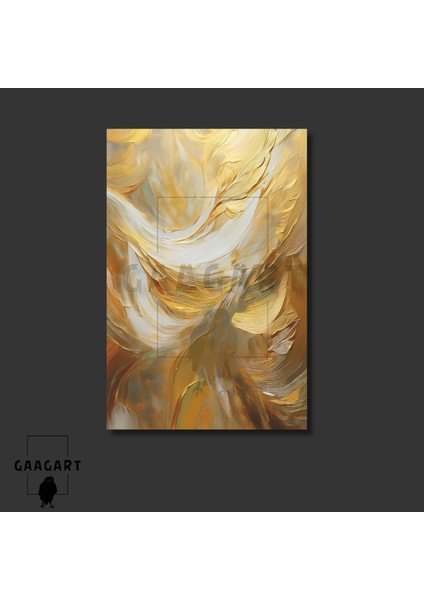 Tekli Dikey Kanvas Duvar Tablosu Yağlı Boya Görünümlü Gold Beyaz Fırça Darbeleri modelleri